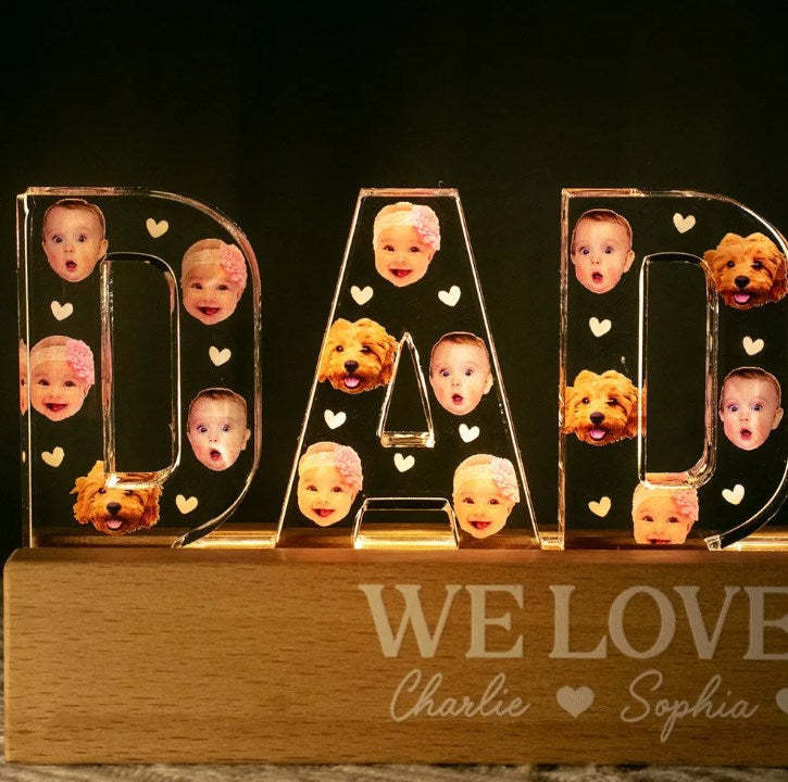 Daddy Custom Face Photo Personalized LED Night Light, Gift For Dad