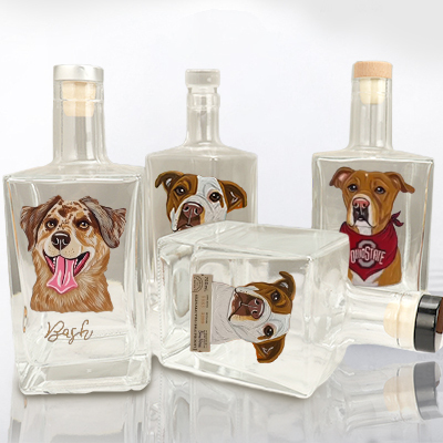Personalized Hand Painted Pet Portrait Whiskey Bottles