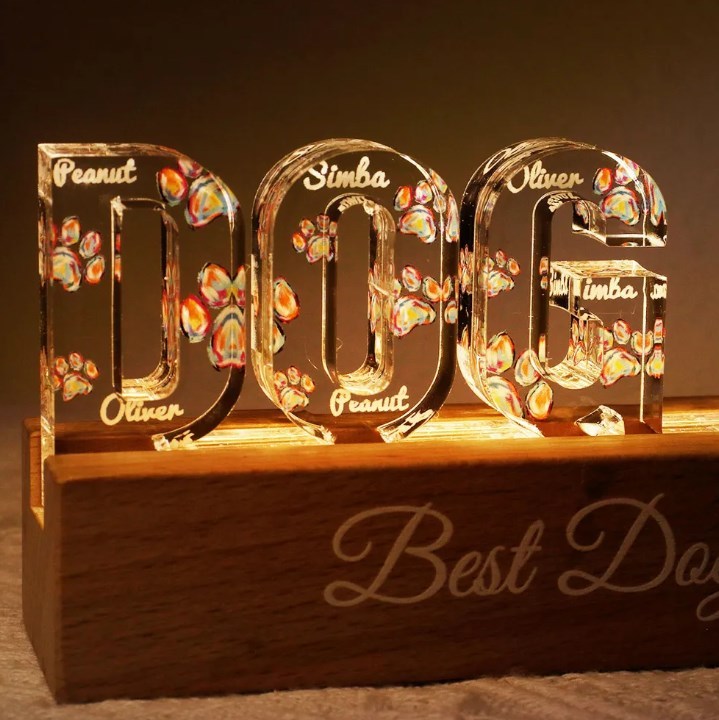 Dog Mom Colorful Watercolor Paw Personalized LED Night Light