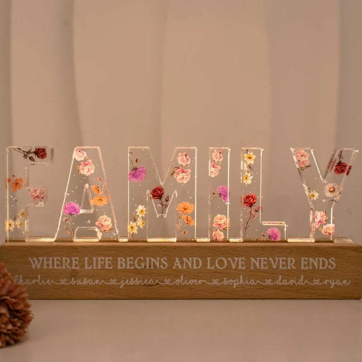 Family Whole Lot Of Love Birth Month Flower Personalized LED Night Light