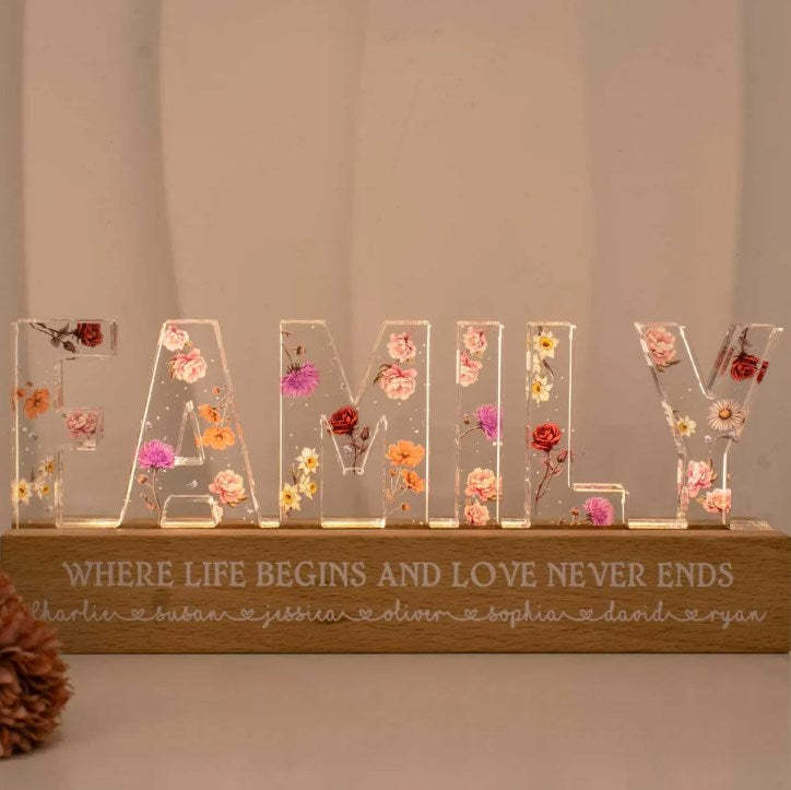 Family Whole Lot Of Love Birth Month Flower Personalized LED Night Light