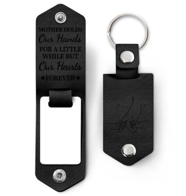 Custom Photo Mother Holds My Heart Forever - Gift For Mom, Mama - Personalized Leather Photo Keychain-ilovevango