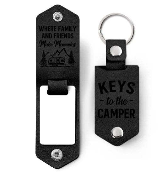 Custom Photo Keys To The Camper - Gift For Camping Lovers - Personalized Leather Photo Keychain