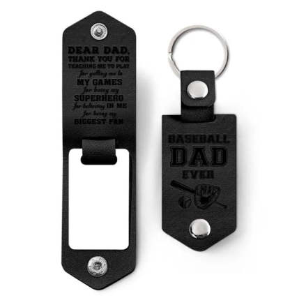 Custom Photo Dear Dad Thank You For Teaching Me - Birthday, Loving Gift For Baseball, Softball Father - Personalized Leather Photo Keychain-ilovevango