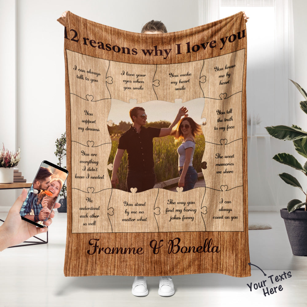 Custom Photo Blanket 12 Reasons Why I Love You Personalized Text Blanket-ilovevango