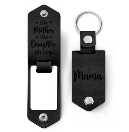 Custom Photo Like Mother Like Daughter Oh Crap - Gift For Mom - Personalized Leather Photo Keychain