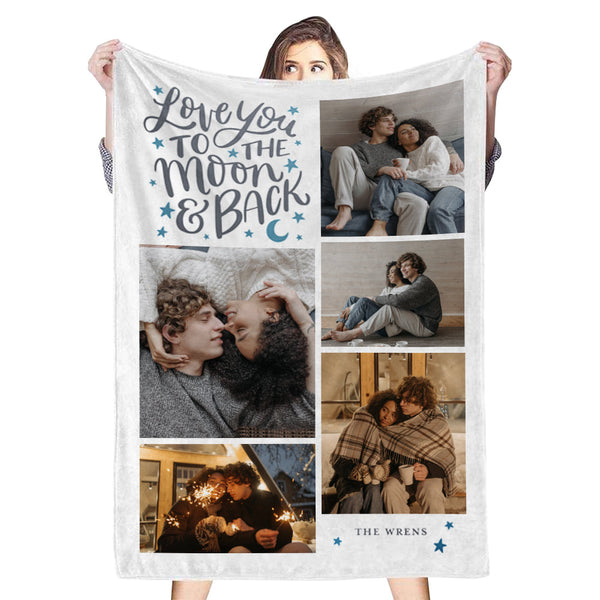 Custom 5 Photos&Text Fleece Blanket Love To The Moon-ilovevango