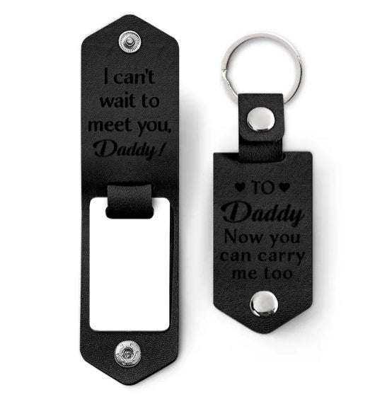 Custom Photo Daddy I Can't Wait To Meet You - Personalized Leather Photo Keychain-ilovevango