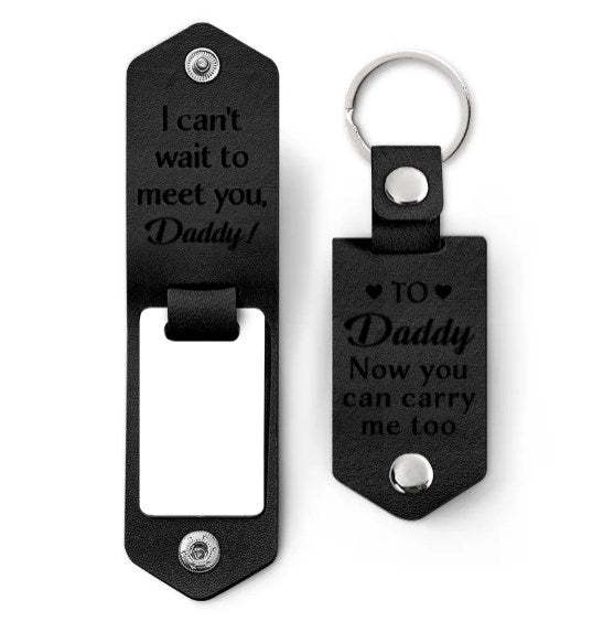 Custom Photo Daddy I Can't Wait To Meet You - Personalized Leather Photo Keychain-ilovevango