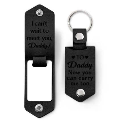 Custom Photo Daddy I Can't Wait To Meet You - Personalized Leather Photo Keychain-ilovevango