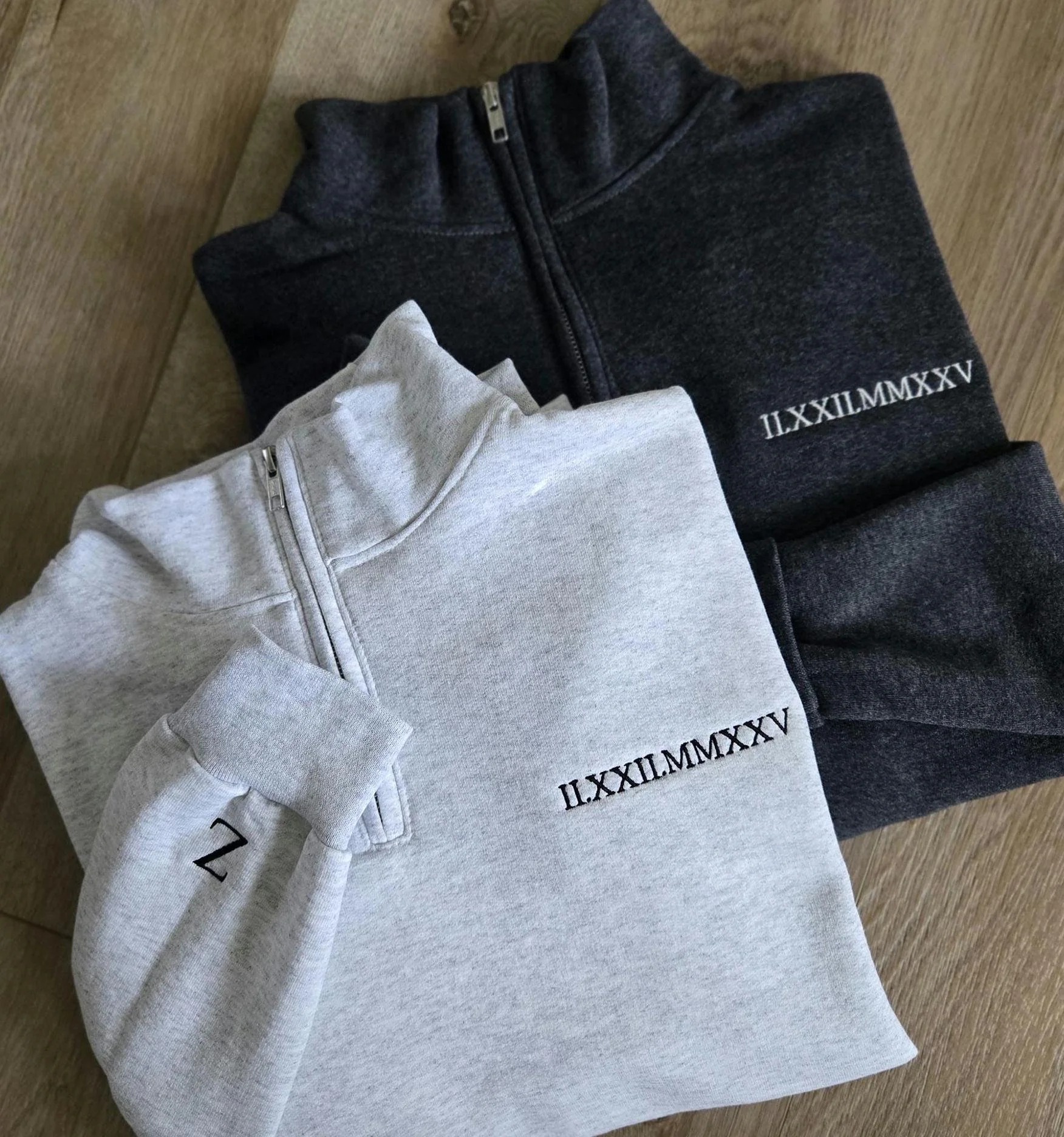Custom Roman Numeral Embroidered Pullover with Quarter-Turn Zipper