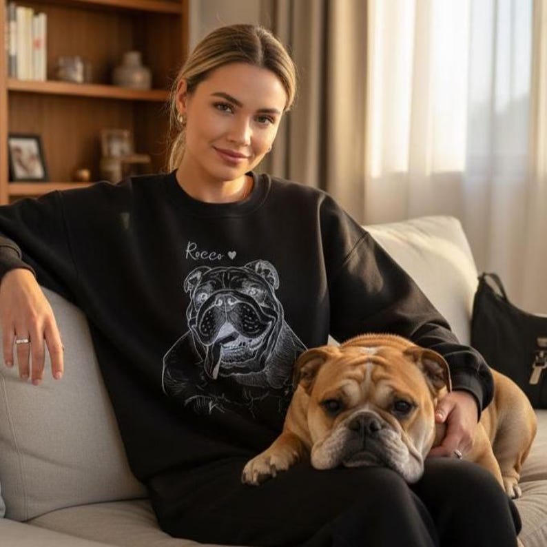 Personalized Pet Portrait from Photo, Custom Dog Cat Drawing Sweatshirt