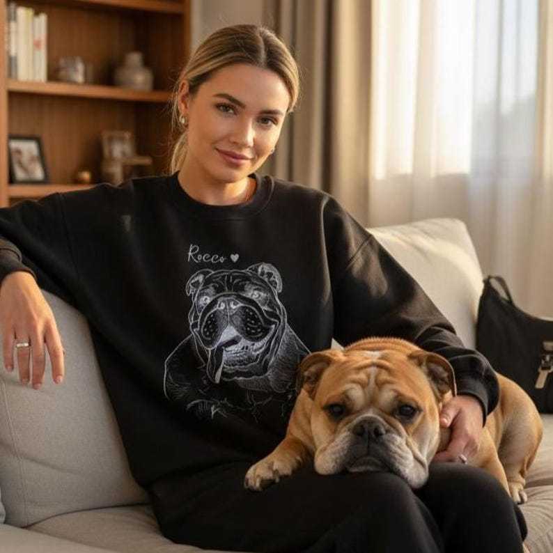 Personalized Pet Portrait from Photo, Custom Dog Cat Drawing Sweatshirt