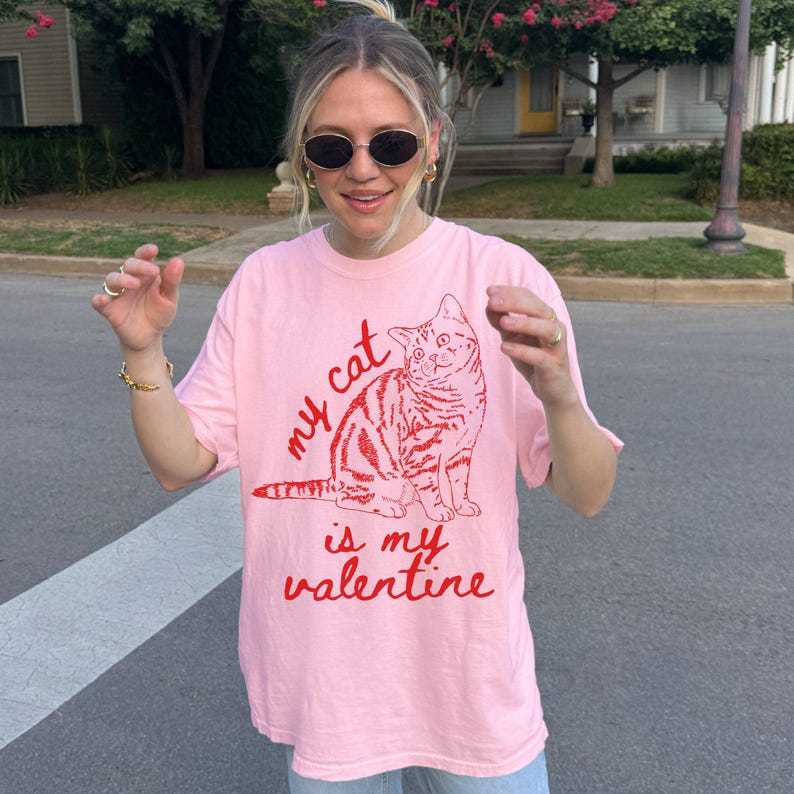 My Cat Is My Valentine Sweatshirt, Custom Cat Photo Line Art Retro Valentines Day Shirt