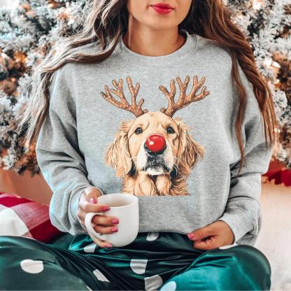 Custom Christmas Dog Photo Sweatshirt, Funny Dog Reindeer Sweatshirt