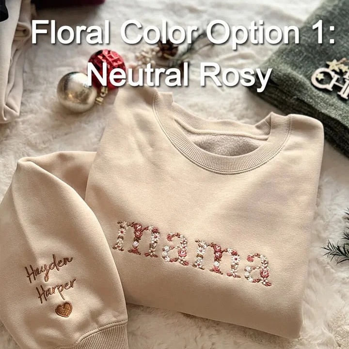 🌸 Custom Embroidered Floral Sweatshirt for Mom & Grandma - Comfort & Love Stitched In