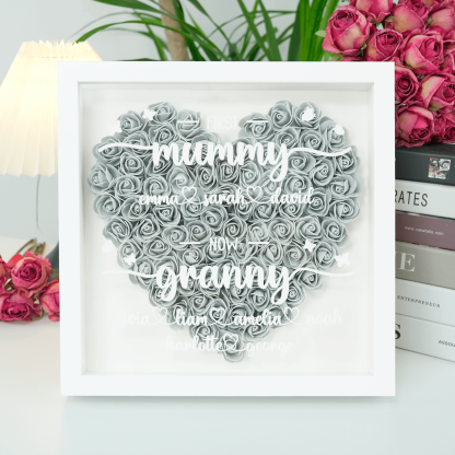 Personalized First Mum Now Grandma Flower Shadow Box, Shadowbox Heart Mom Frame Gift
