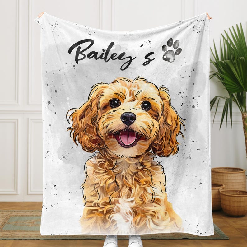 Personalized Pet Photo Portrait Blanket, Dog Portrait Christmas Blanket