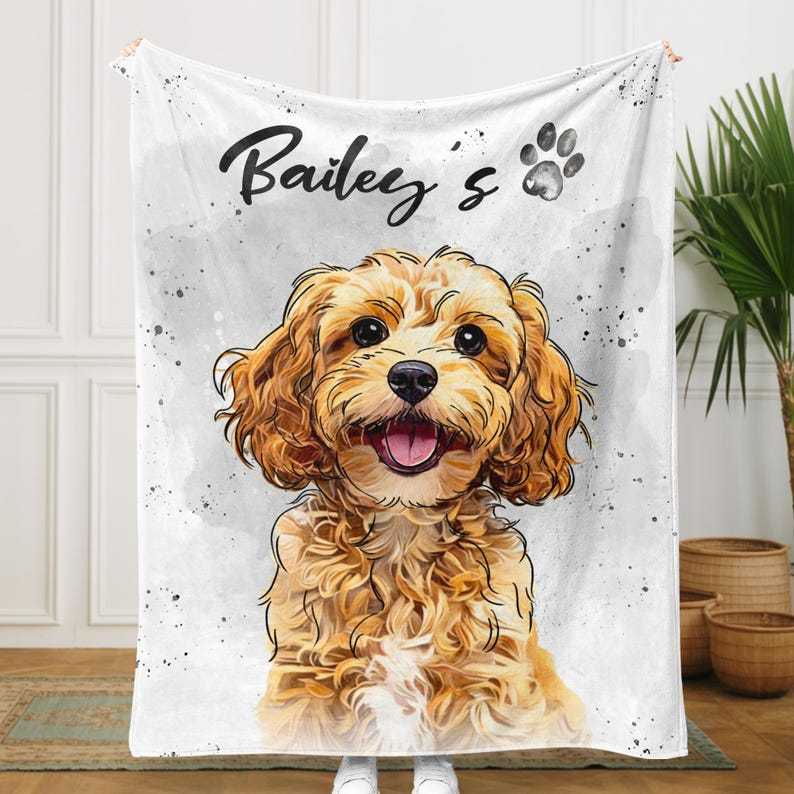Personalized Pet Photo Portrait Blanket, Dog Portrait Christmas Blanket
