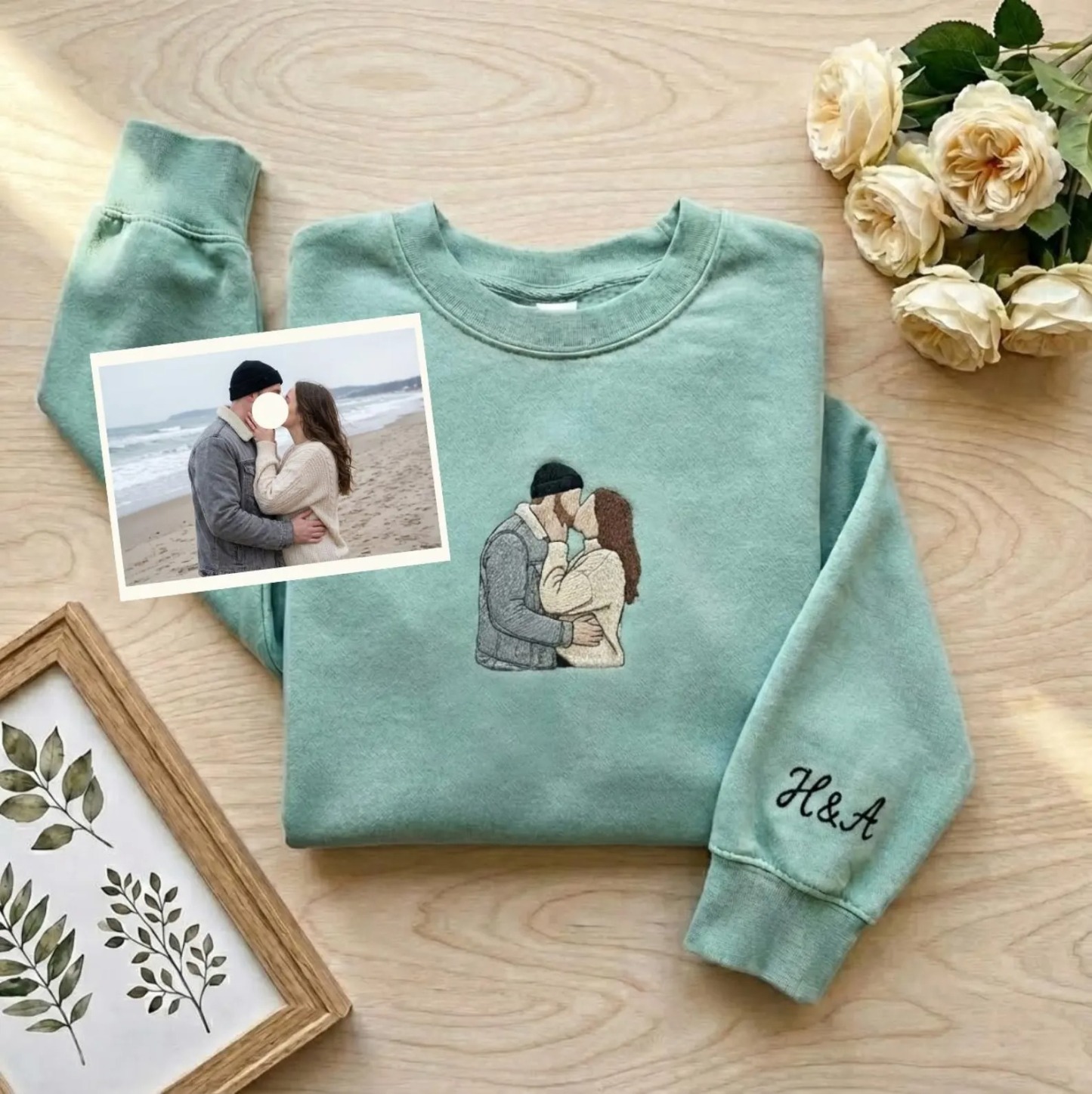 Embroidered Couple Portrait Sweatshirt, Custom Embroidered Sweater, Photo Embroidered Hoodie