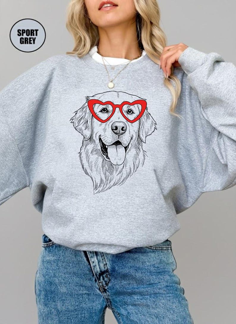 Custom Pet Valentine’s Day Sweatshirt - Personalized Dog/Cat Heart Glasses Graphic Crewneck