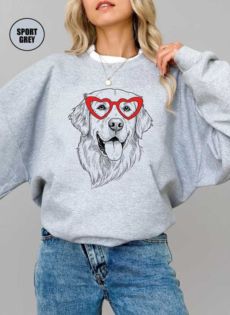 Custom Pet Valentine’s Day Sweatshirt - Personalized Dog/Cat Heart Glasses Graphic Crewneck