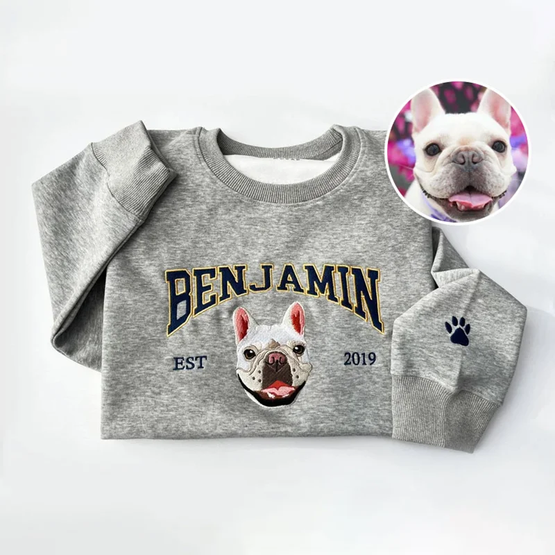 Custom Embroidered Sweatshirt With Pet Portrait and Name