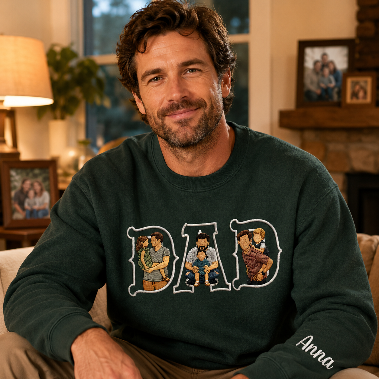 Personalized Photo Portrait Vintage Western Embroidery Sweatshirt T-shirt Father's Day Gift