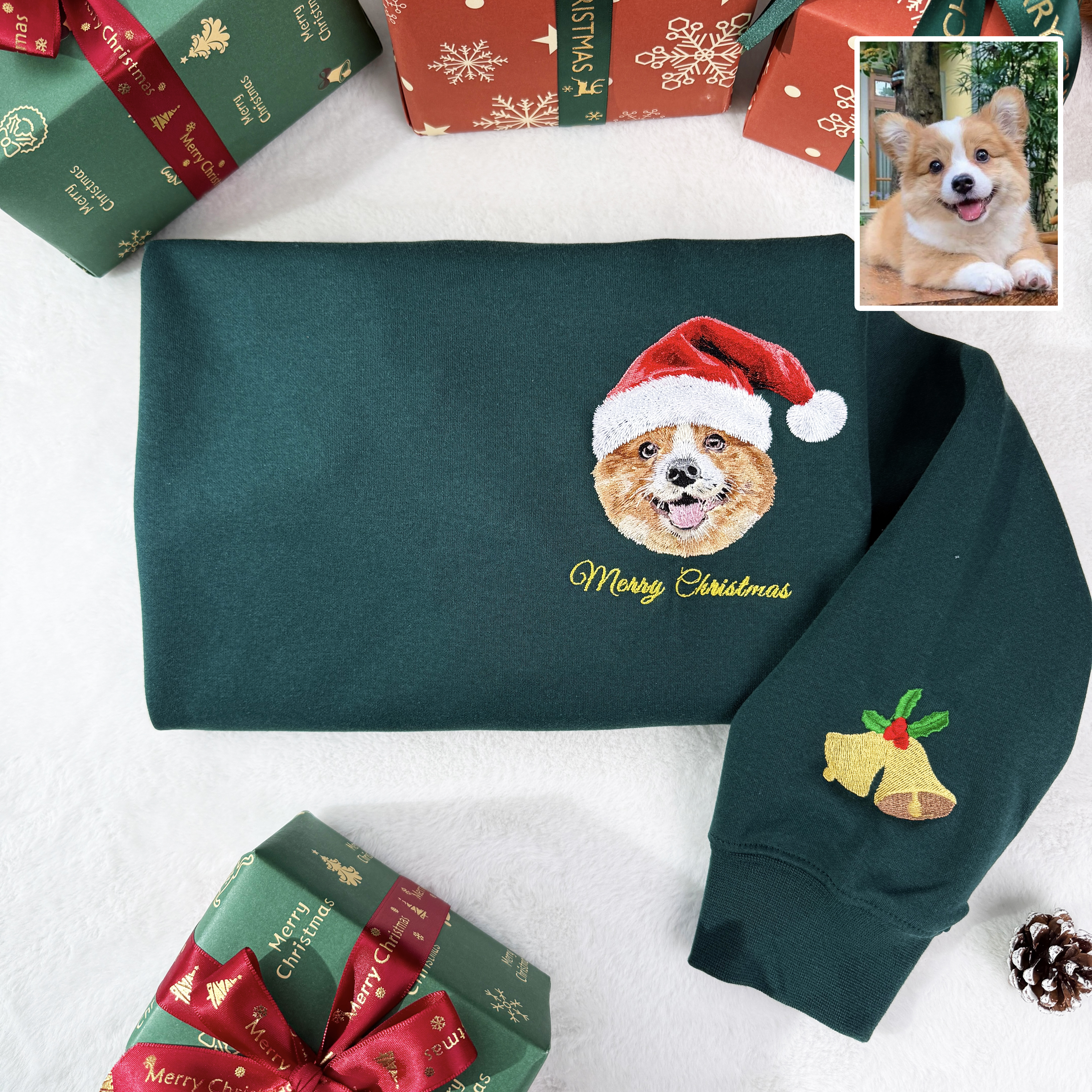 Custom Pet Portrait Christmas Sweatshirt, Personalized Dog Face Holiday Gift for Pet Lovers