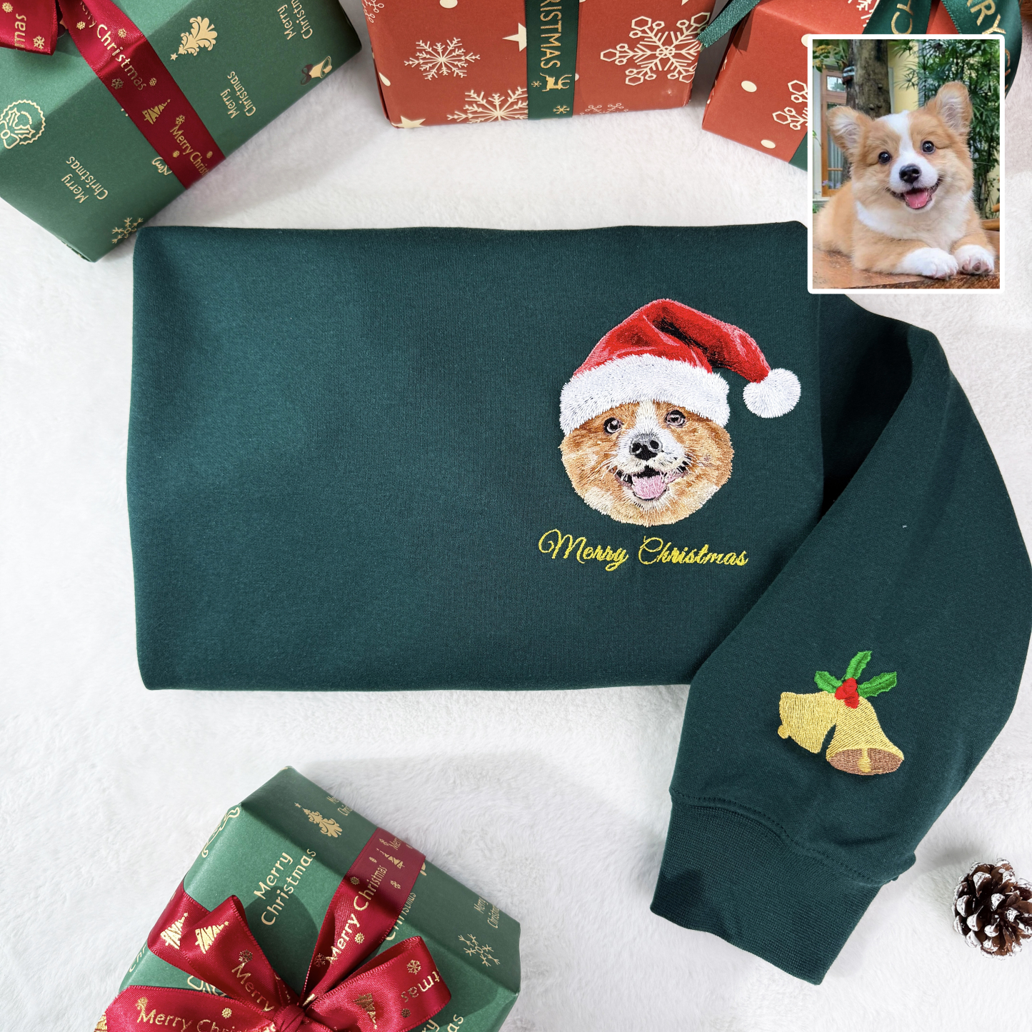 Custom Pet Portrait Christmas Sweatshirt, Personalized Dog Face Holiday Gift for Pet Lovers