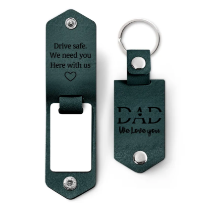 Custom Photo Dad I Love You Drive Safe I Need You Here With Me - Gift For Father, Grandpa Husband - Personalized Leather Photo Keychain-ilovevango