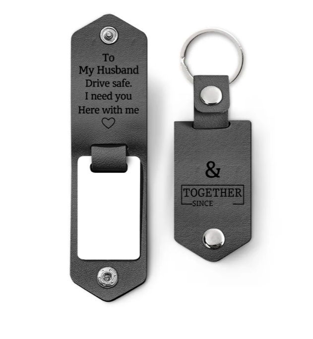 Custom Photo Together Since Drive Safe I Need You Here With Me - Gift For Boyfriends, Husbands, Couples - Personalized Leather Photo Keychain-ilovevango