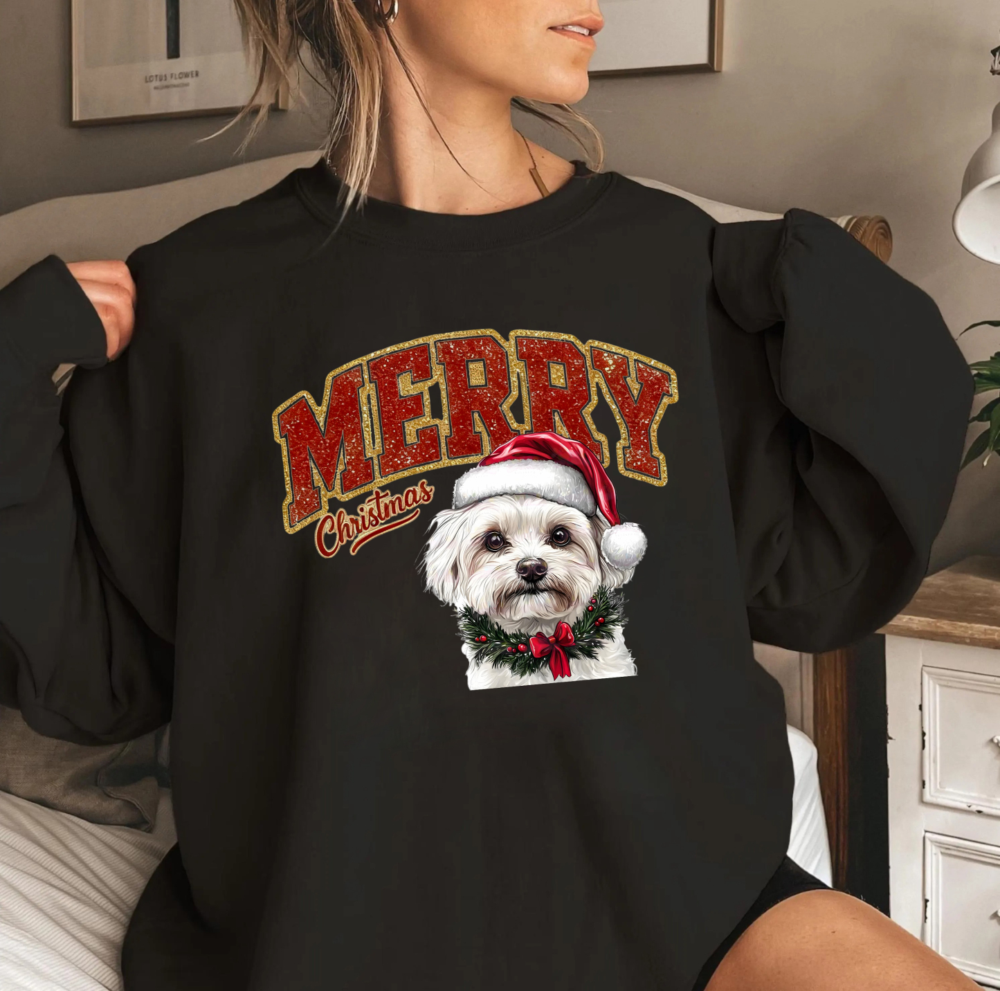PetFiestas® Custom Glitter Merry Christmas Dog Sweatshirt Hoodie T-shirt