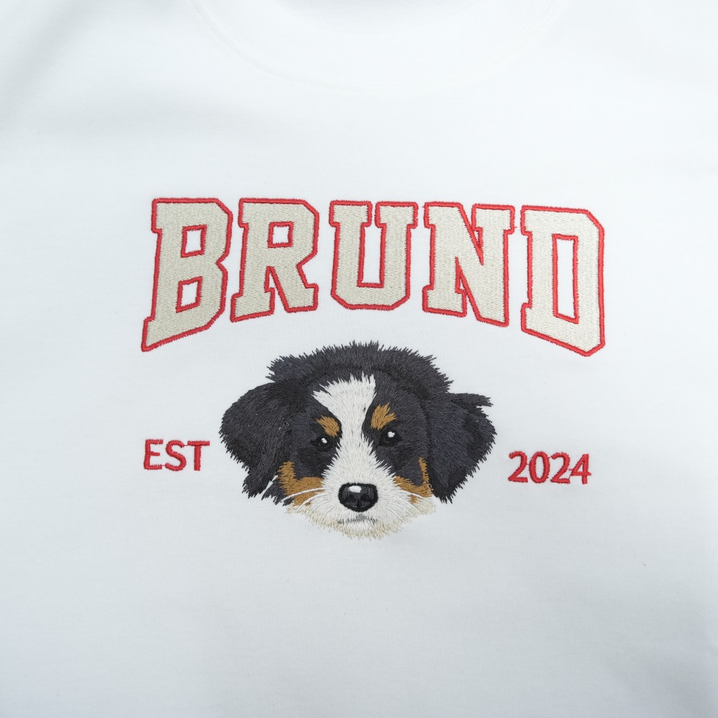 Custom Pet Portrait Embroidered Sweatshirt With Trendy Side Bow and Glitter