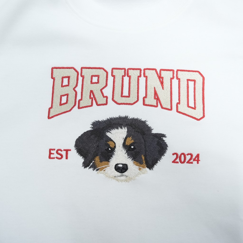 Custom Pet Portrait Embroidered Sweatshirt With Trendy Side Bow and Glitter