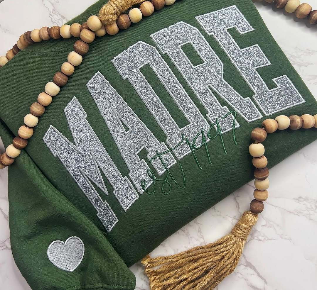 Custom Mom &Mama Glitter Applique Embroidered T-shirt &Sweatshirt