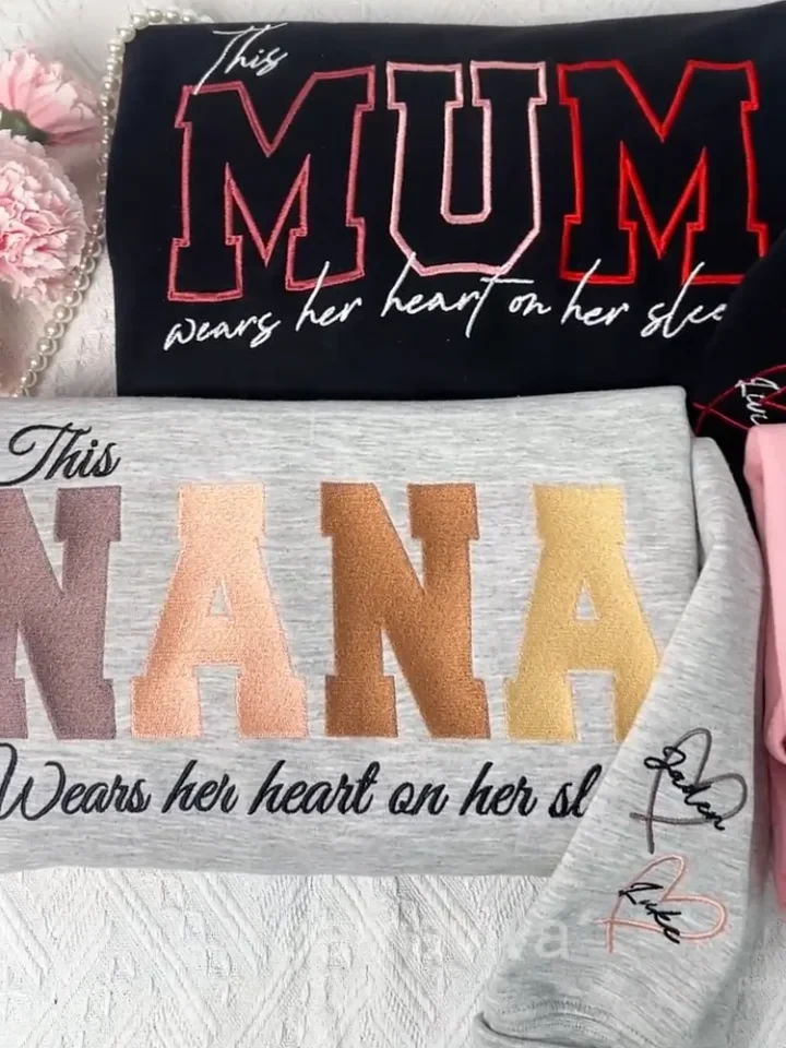 Custom Heart On Sleeve Embroidered Sweatshirt | A Thoughtful Gift For Mum & Grandma