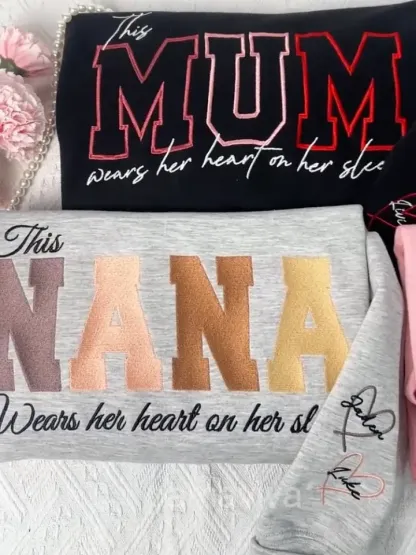 Custom Heart On Sleeve Embroidered Sweatshirt | A Thoughtful Gift For Mum & Grandma