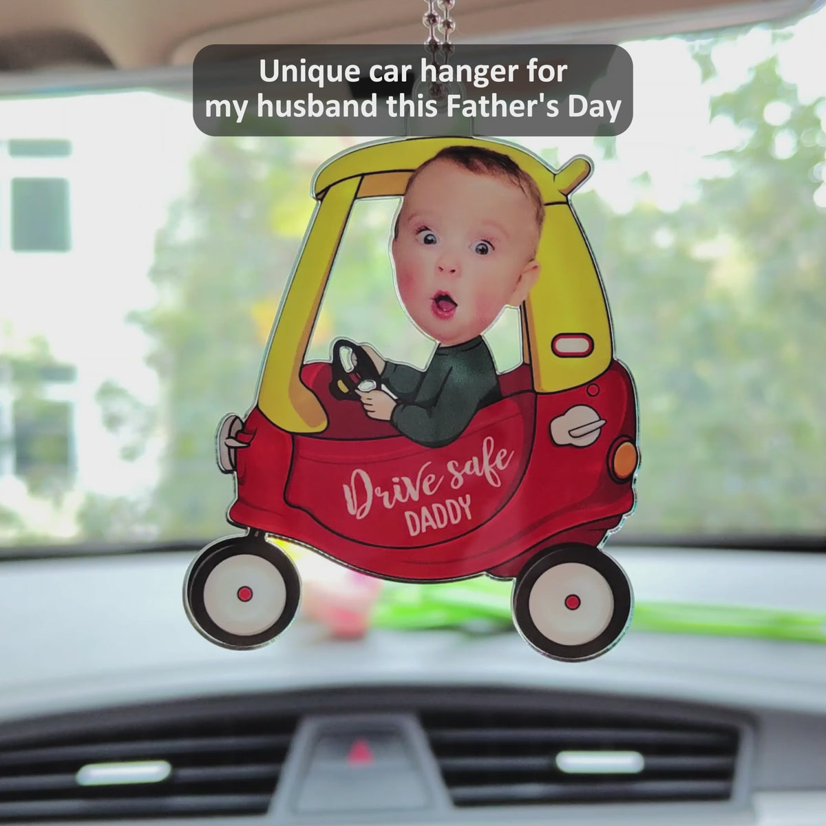 Custom Photo Drive Safe Daddy - Birthday, Loving Gift For Dad, Father, Papa, Grandpa - Personalized Acrylic Car Hanger-ilovevango