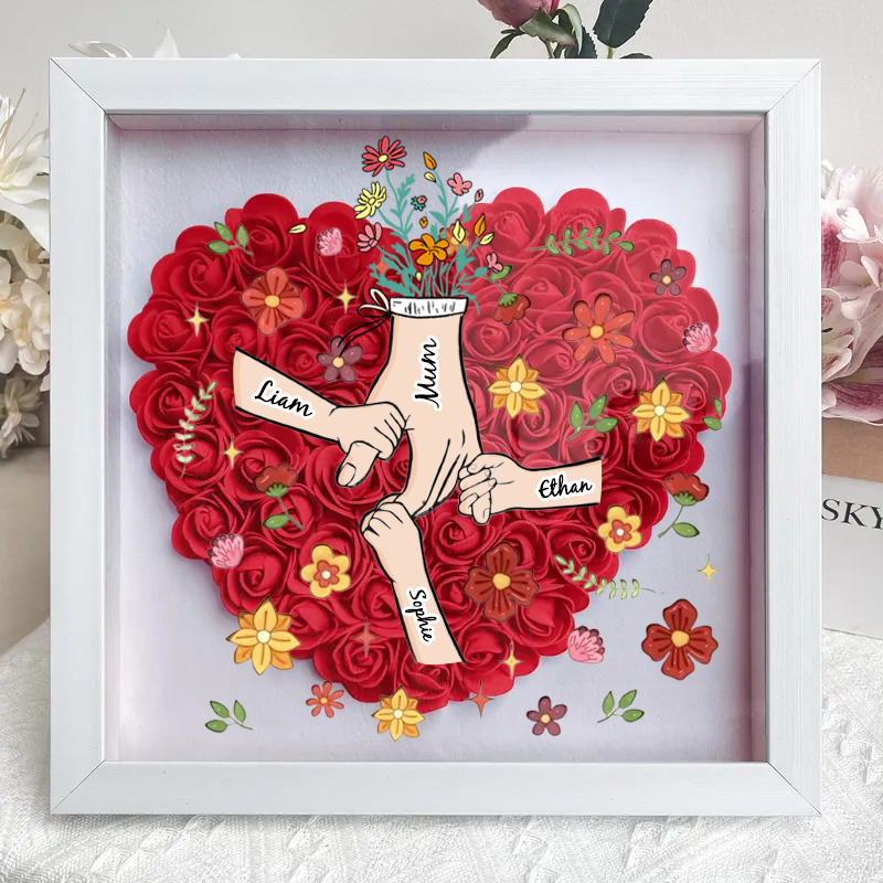 Personalised Flower Shadow Box, hand holding with many flowers