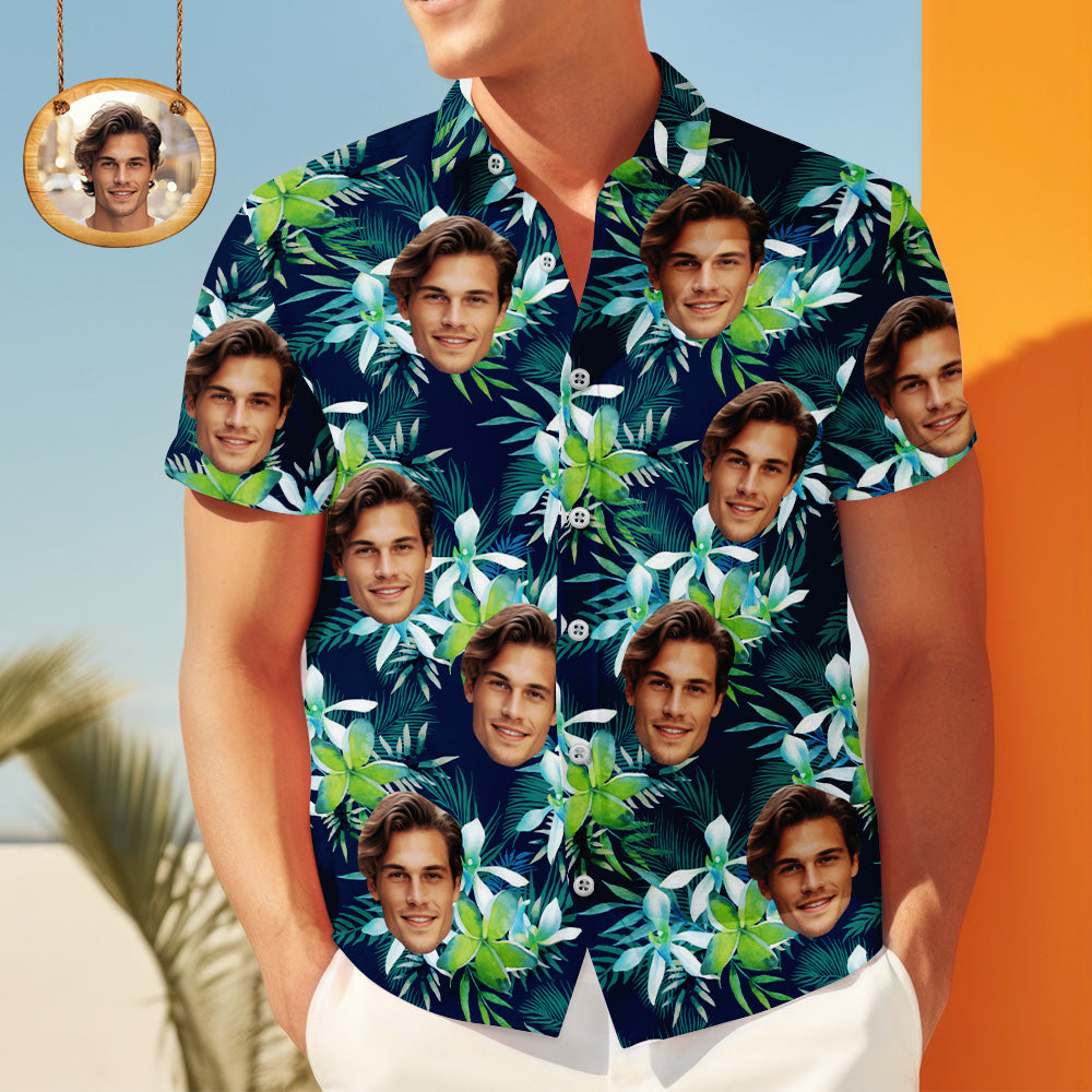 Custom Face Shirts Mens Hawaiian Shirts Personalized Photos Leaf T-Shirts