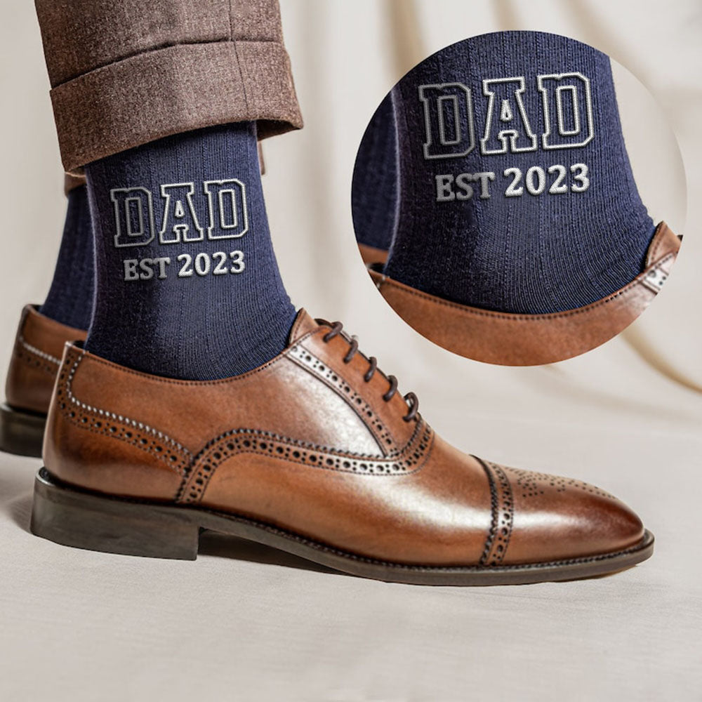 Embroidered Father And Son Socks, Pure Cotton Socks, Father And Son Photo Socks, Meaningful Sock Gifts, Pure Thin Cotton Vertical Socks-ilovevango