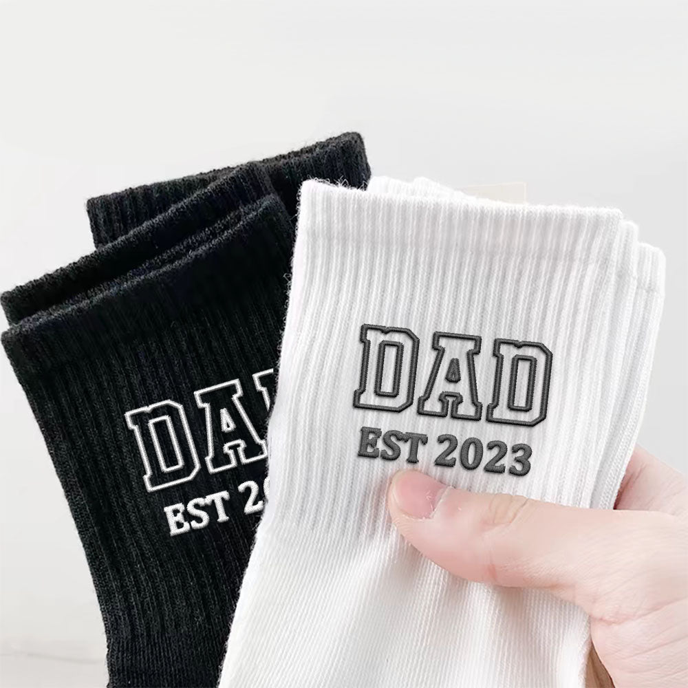 Embroidered Father And Son Socks, Pure Cotton Socks, Father And Son Photo Socks, Meaningful Sock Gifts, Pure Thick Cotton Vertical Socks-ilovevango
