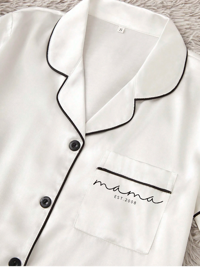 Custom Mama Print White Ice Silk Short Sleeve Top And Shorts, Thin Summer PJ Set, Mothers Day Gift-ilovevango