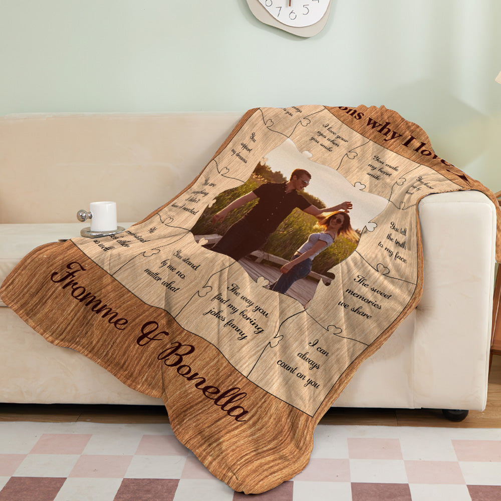 Custom Photo Blanket 12 Reasons Why I Love You Personalized Text Blanket-ilovevango