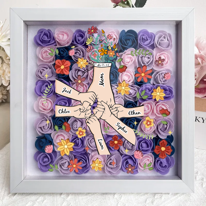Personalised Flower Shadow Box, hand holding with many flowers