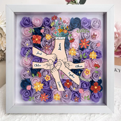 Personalised Flower Shadow Box, hand holding with many flowers