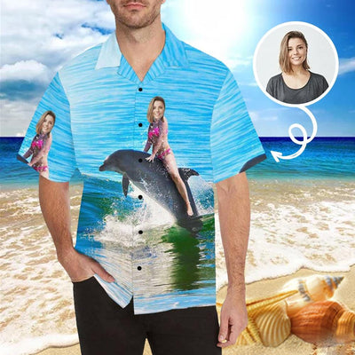 Customizable Hawaiian Shirts Create Your Own Hawaiian Shirt Sea Dolphin Photo Aloha Shirts Gift for Boyfriend or Husband-ilovevango