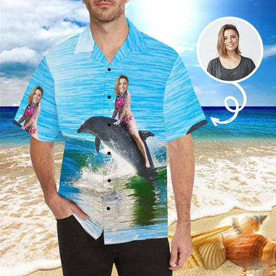 Customizable Hawaiian Shirts Create Your Own Hawaiian Shirt Sea Dolphin Photo Aloha Shirts Gift for Boyfriend or Husband-ilovevango