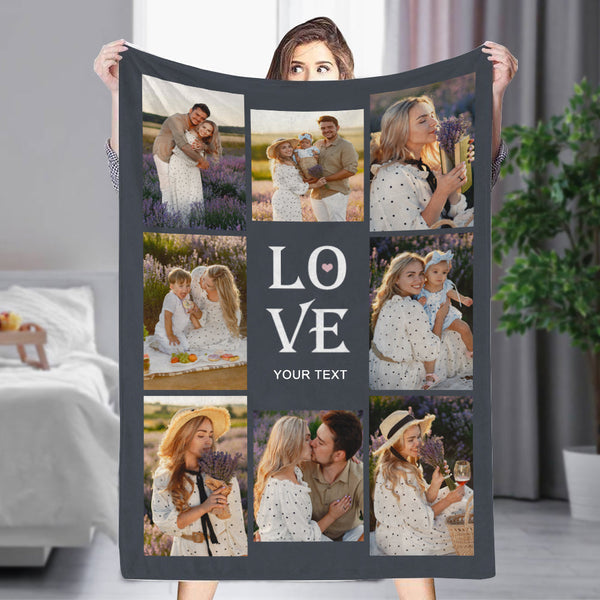 Custom 8 Photos&Text LOVE Fleece Blanket-ilovevango